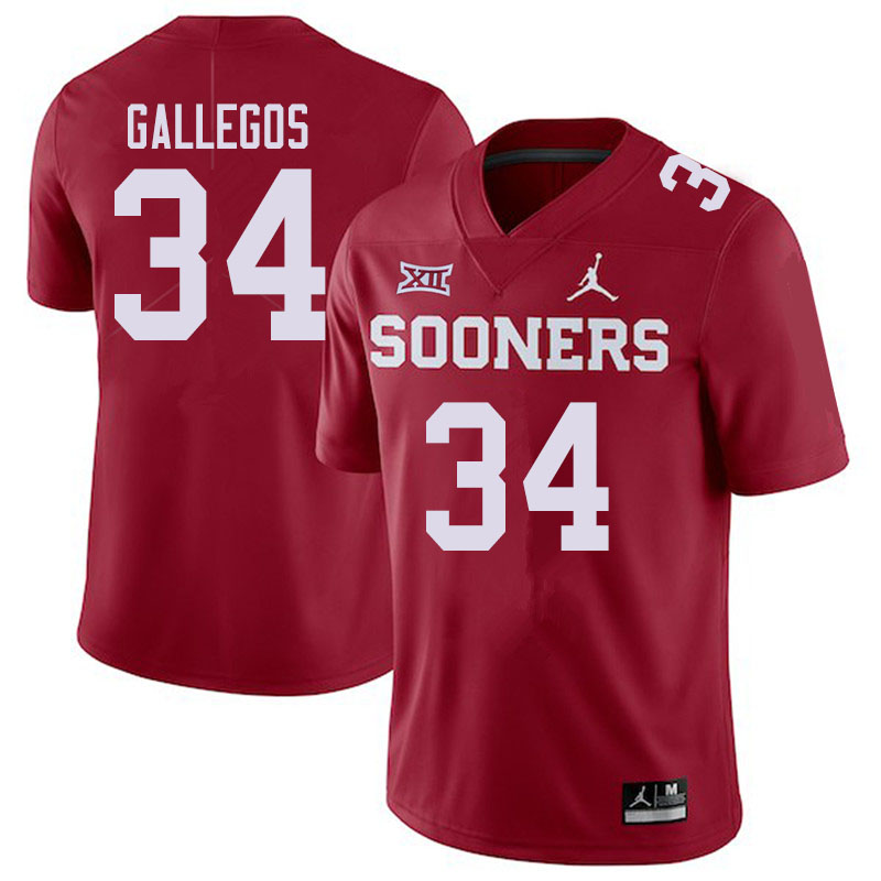 Oklahoma Sooners #34 Eric Gallegos College Football Jerseys Sale-Crimson